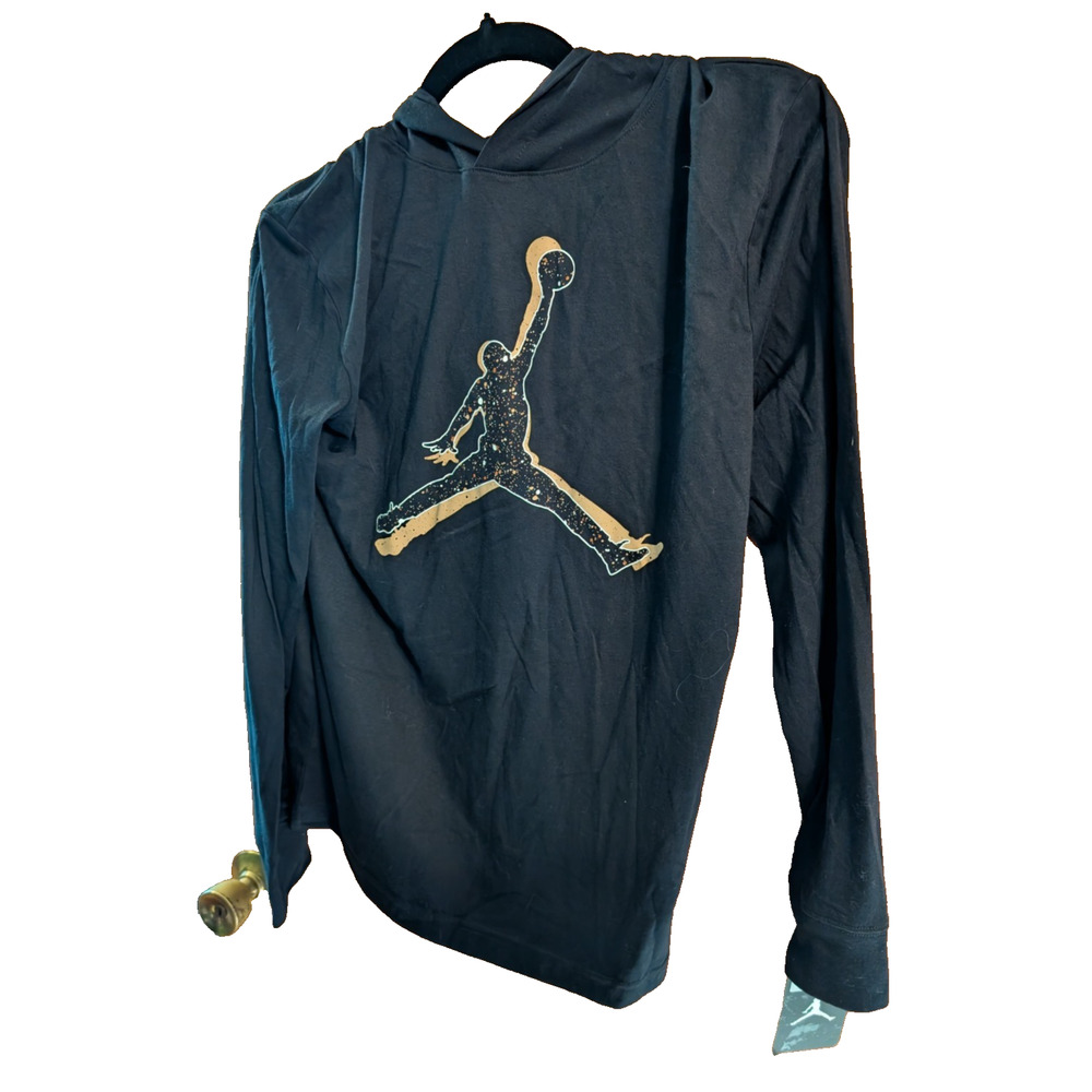 NEW AIR JORDAN JUMPMAN FLY YOUTH XL LONG SLEEVE T SHIRT w/HOOD BLACK NWT‎